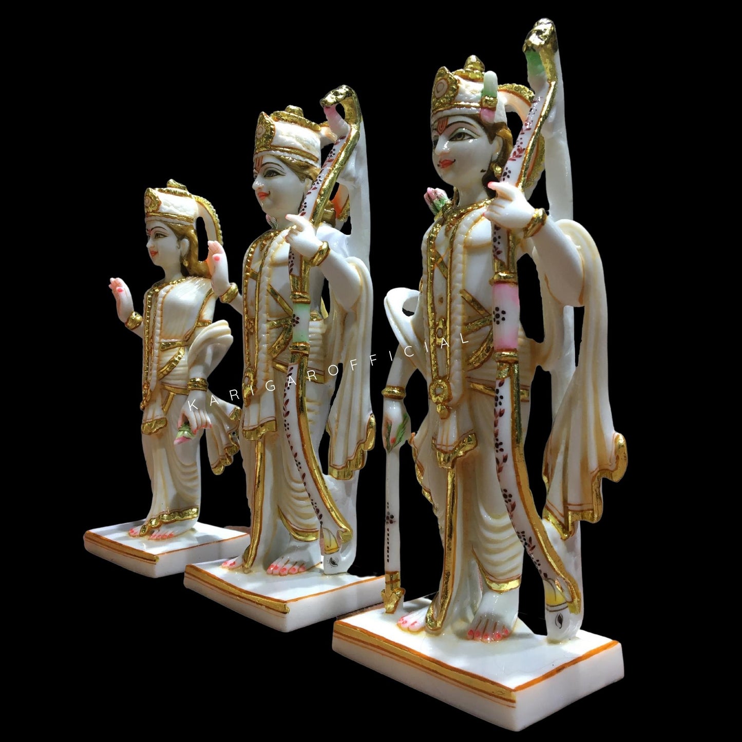 Ram Darbar Statue, Large 12 inches White Marble Gold Leaf Work Ram Darbar Murti, Hindu Religious Shri Ram Sita Laxman Hanuman Idol, Beautiful Home Temple Sculpture Housewarming Gifts