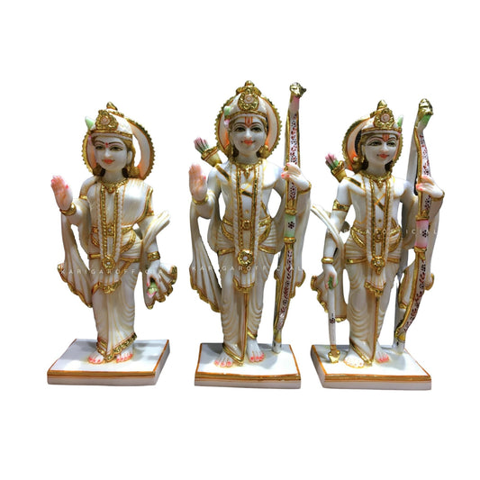 Ram Darbar Statue, Large 12 inches White Marble Gold Leaf Work Ram Darbar Murti, Hindu Religious Shri Ram Sita Laxman Hanuman Idol, Beautiful Home Temple Sculpture Housewarming Gifts