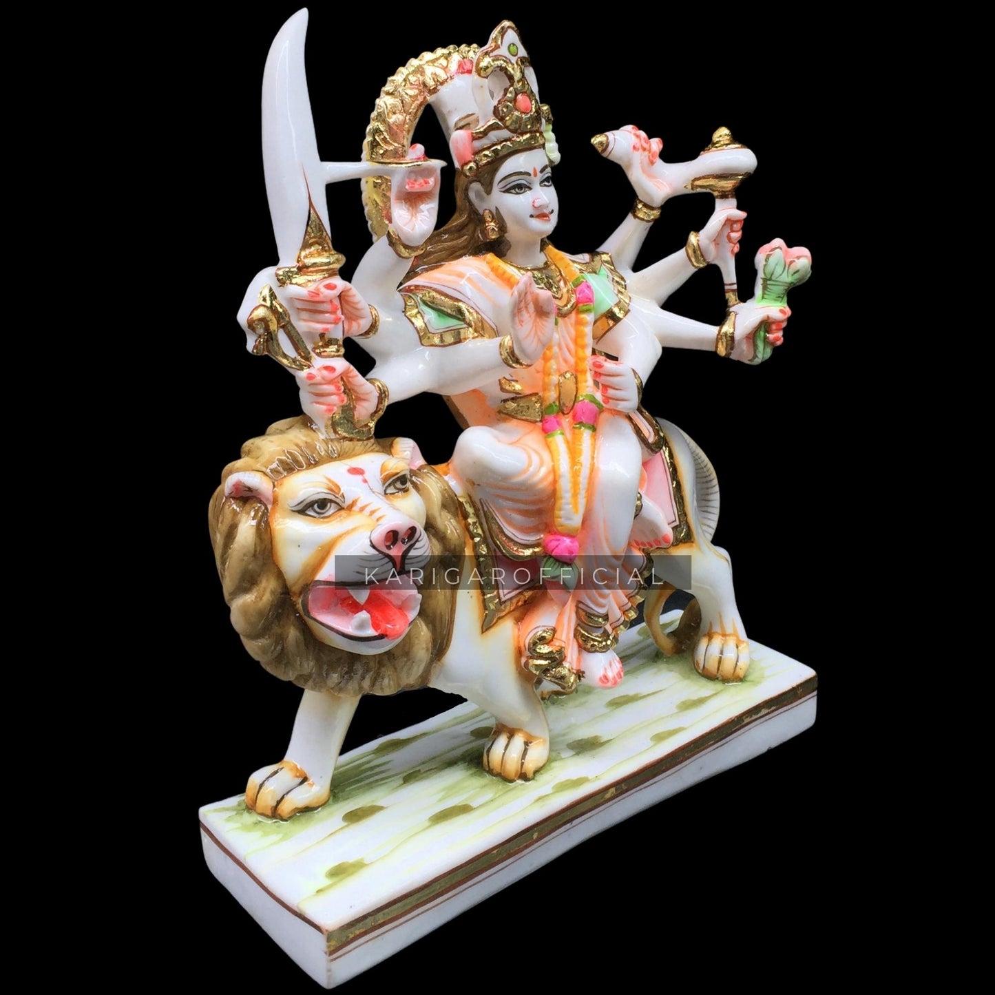 Estatua de Durga Murti grande de 9.0 in de mármol Murti Calm Maa Durga sentado en un león, estatua de la diosa hindú de la fuerza Amba para Navratri Puja Maa Sherawali Adi Shakti Idol Indian Home Temple Decor