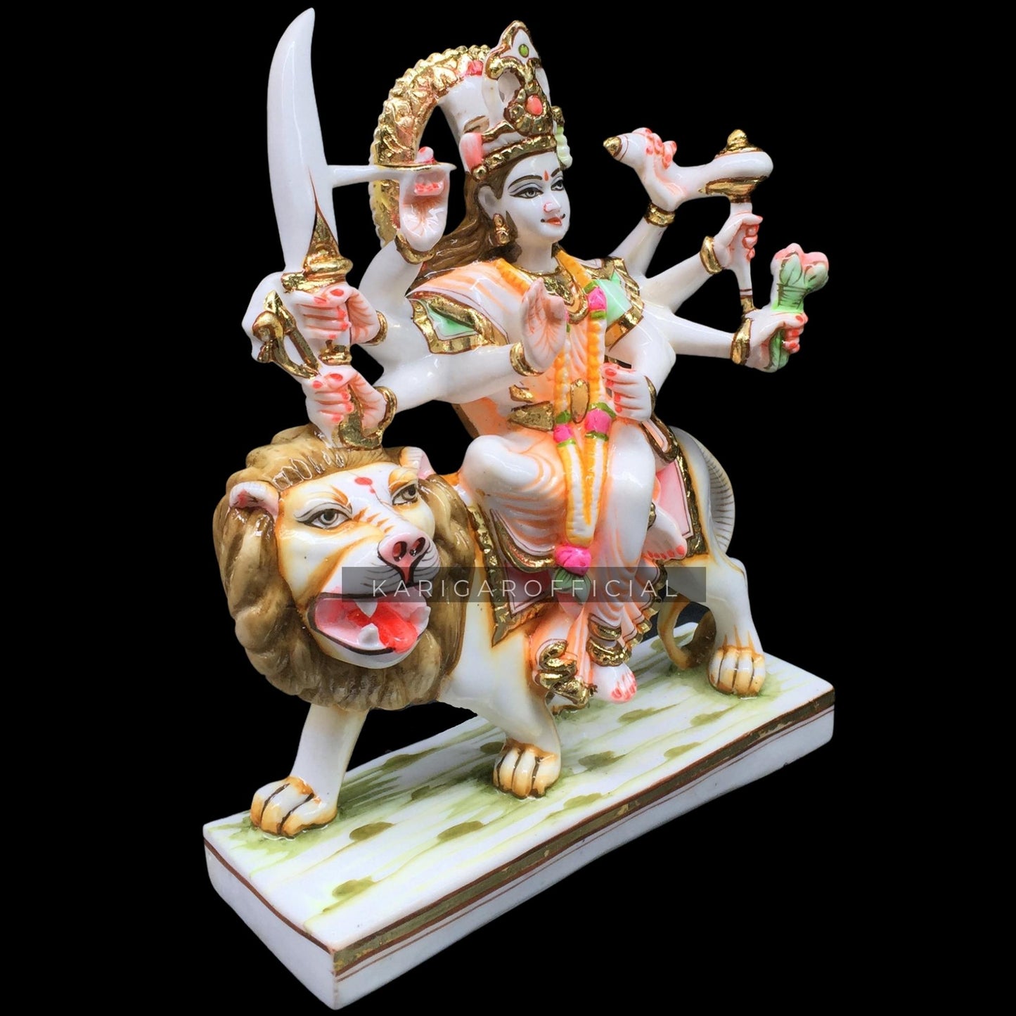 Durga Statue Murti Large 9 inches Marble Murti Calm Maa Durga Sitting on Lion Figurine Hindu Goddess of Strength Amba Statue for Navratri Puja Maa Sherawali Adi Shakti Idol Indian Home Temple Decor