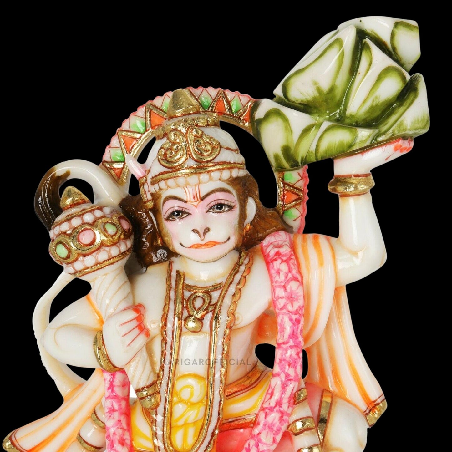 Lord Hanuman Statue, 12 inches Hand Painted Marble Blessing Lord Hanuman Figurine, Hanuman Idol. Hindu Monkey god of Devotion, Strength, Celibacy & Bhakti