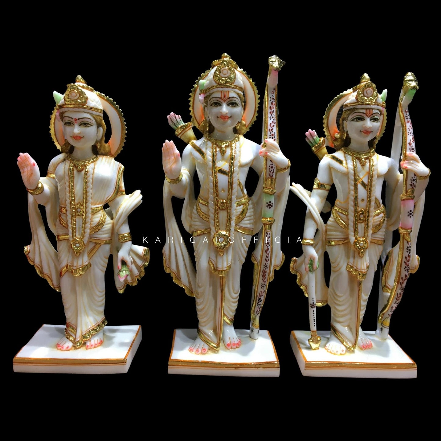 Ram Darbar Statue, Large 12 inches White Marble Gold Leaf Work Ram Darbar Murti, Hindu Religious Shri Ram Sita Laxman Hanuman Idol, Beautiful Home Temple Sculpture Housewarming Gifts