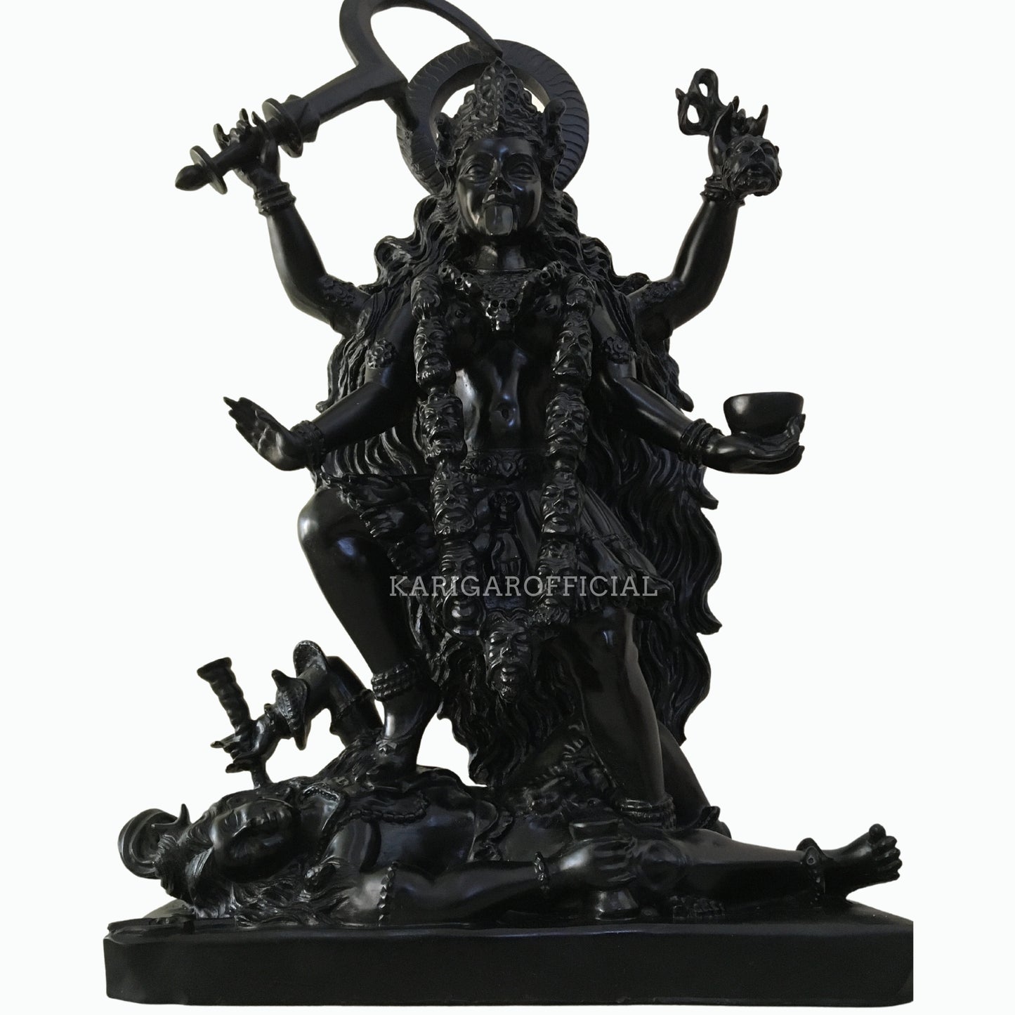 Maa Kali de pie sobre Shiva Estatua negra de Mahakali de 27 pulgadas para el templo del hogar 