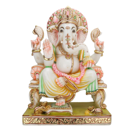 Ganesha Statue Marble Murti Large Colorful 18" Best Housewarming Gift