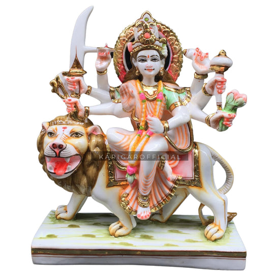 Estatua de Durga Murti grande de 9.0 in de mármol Murti Calm Maa Durga sentado en un león, estatua de la diosa hindú de la fuerza Amba para Navratri Puja Maa Sherawali Adi Shakti Idol Indian Home Temple Decor