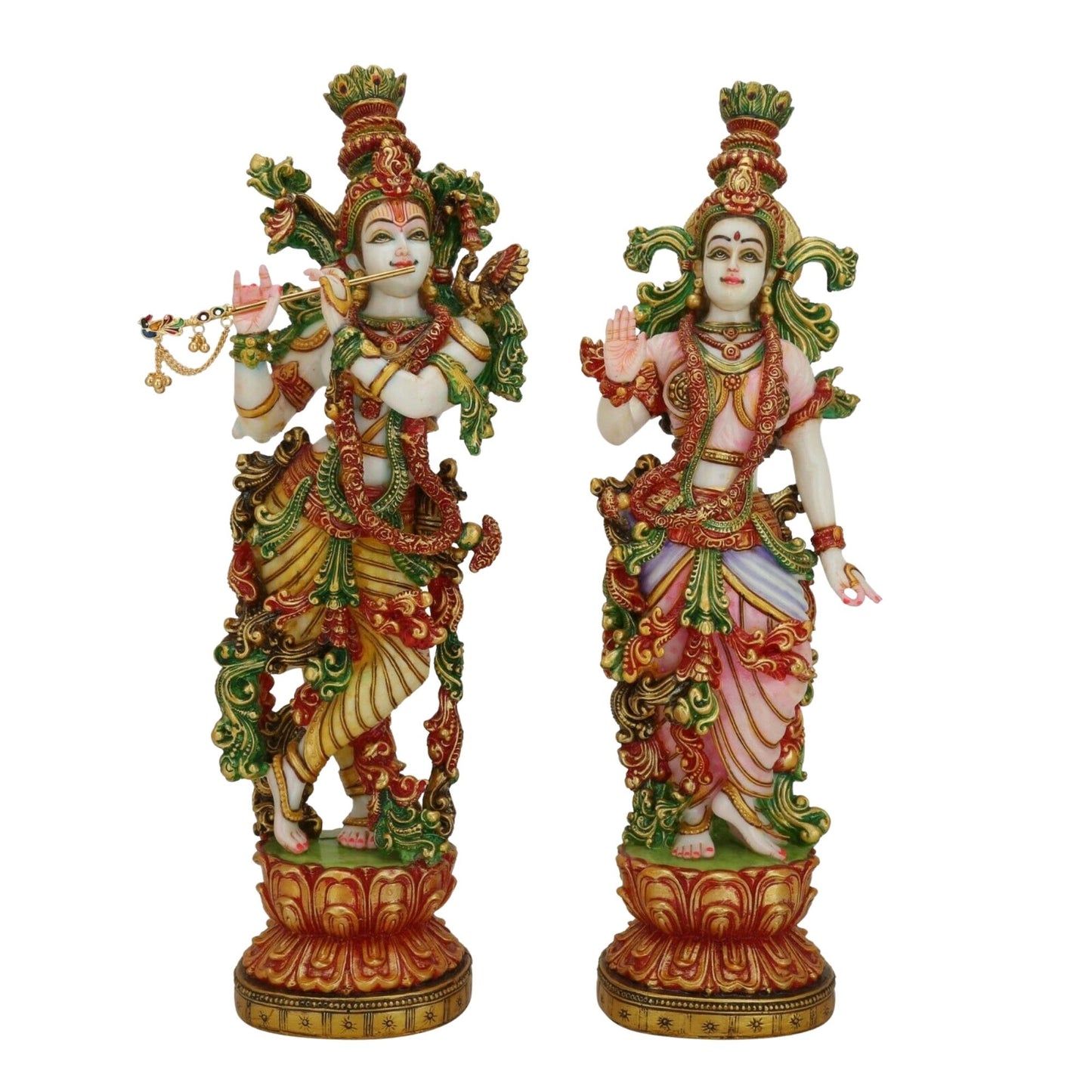 Estatua de Radha Krishna - Gran Radha Krishna Murti de mármol de 15 pulgadas - Ídolo de pareja divina - Figura multicolor Radha Kanha Murti pintada a mano - Escultura especial de regalos de aniversario de inauguración de la casa