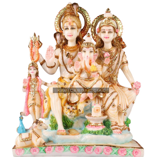 Estatua de mármol de Shiv Parivaar Murti para el templo casero de Mandir tamaño grande 12"