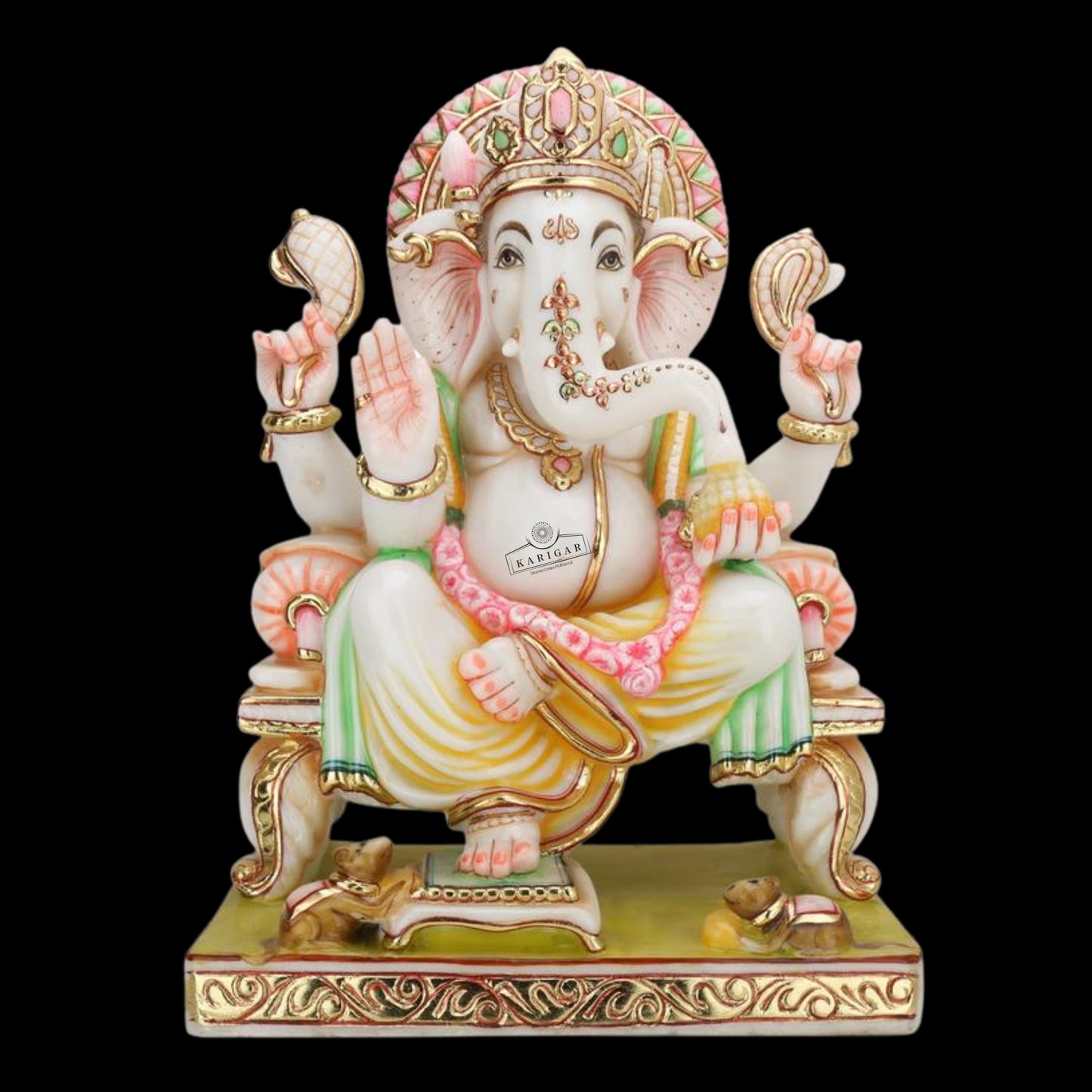 Ganesha Statue Marble Murti Large Colorful 18" Best Housewarming Gift