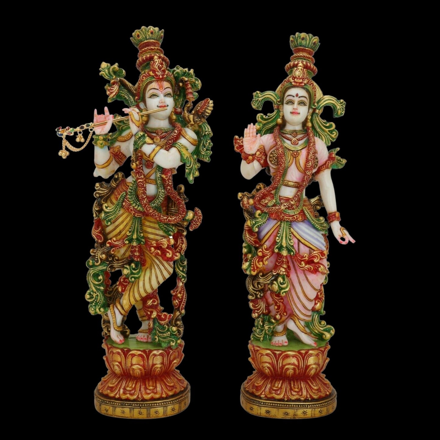 Estatua de Radha Krishna - Gran Radha Krishna Murti de mármol de 15 pulgadas - Ídolo de pareja divina - Figura multicolor Radha Kanha Murti pintada a mano - Escultura especial de regalos de aniversario de inauguración de la casa