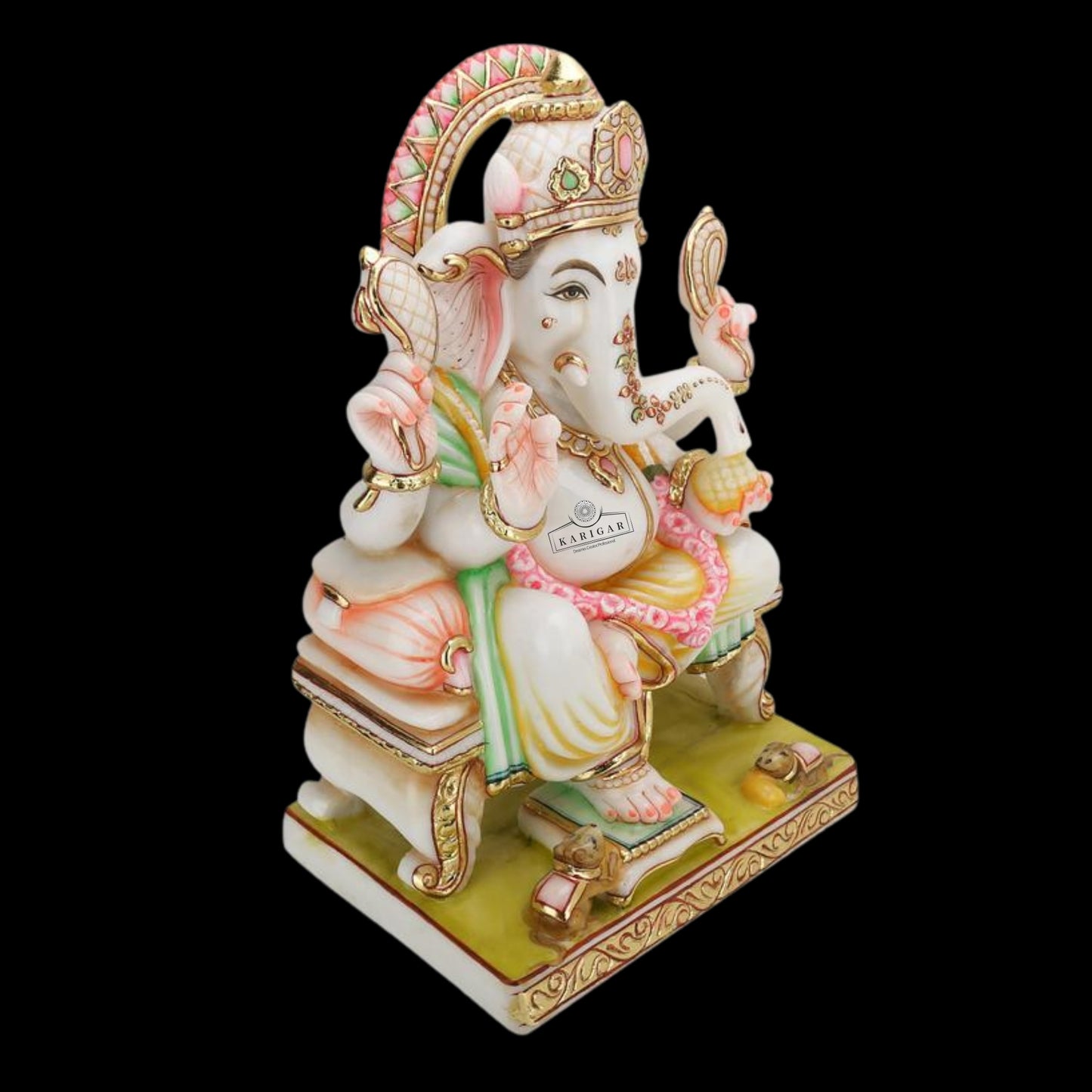 Ganesha Statue Marble Murti Large Colorful 18" Best Housewarming Gift