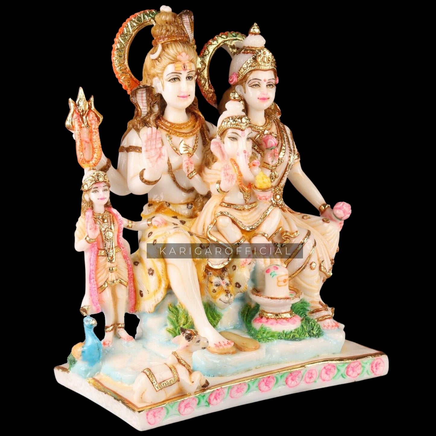 Estatua de mármol de Shiv Parivaar Murti para el templo casero de Mandir tamaño grande 12"
