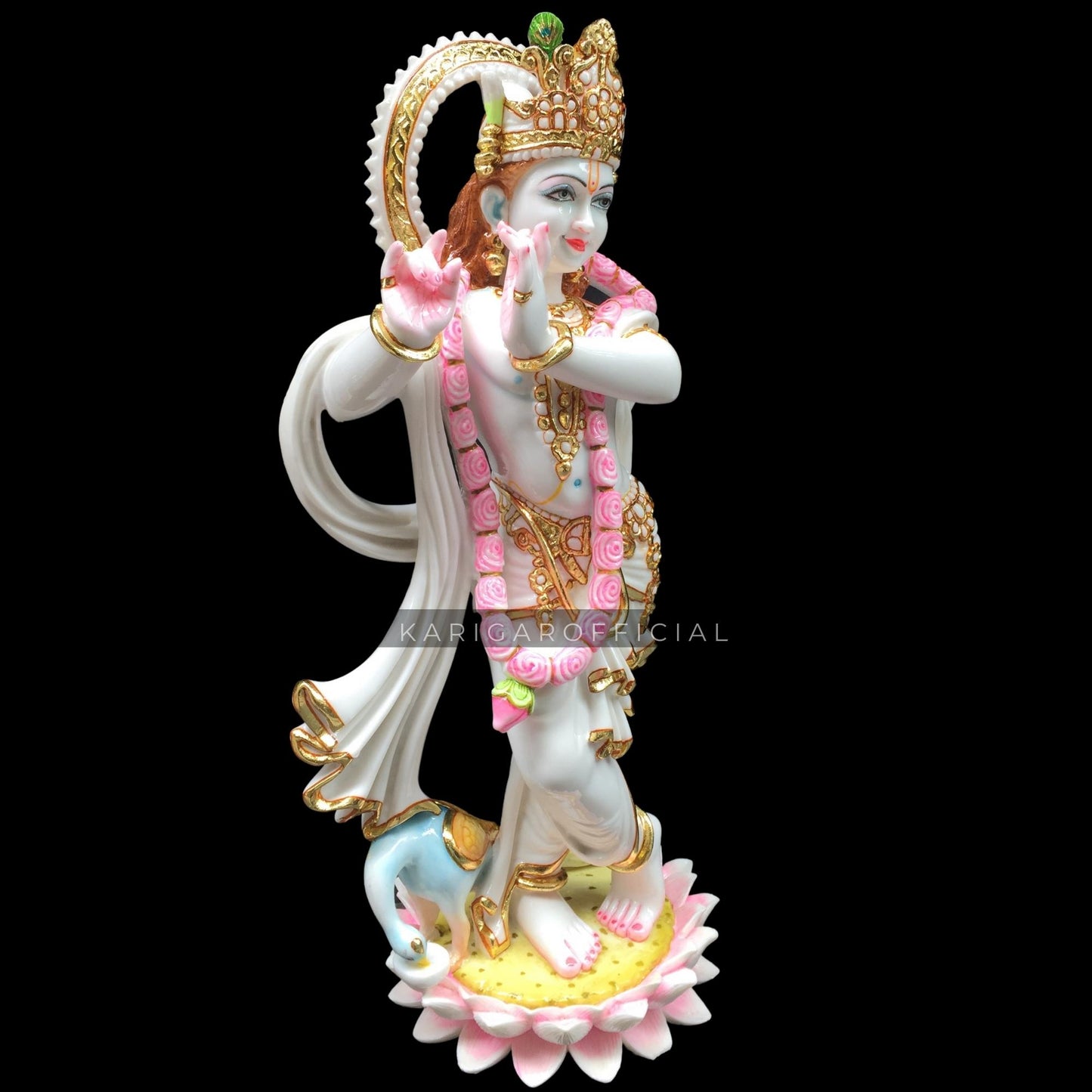 Estatua de Krishna Murti grande de 24.0 in Krishna Idol oro blanco rosa acento Krishna figura, dios hindú pintado a mano Murlimanohar Murti Home Temple Pooja escultura perfecta inauguración de la casa regalos de aniversario