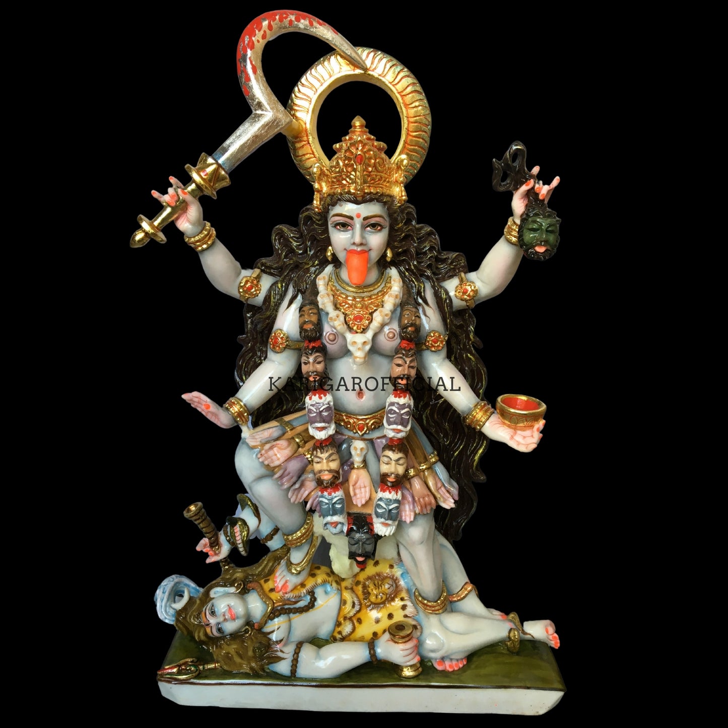 Maa Kali de pie sobre Shiva Estatua grande de Mahakali de 27 pulgadas para el templo del hogar 