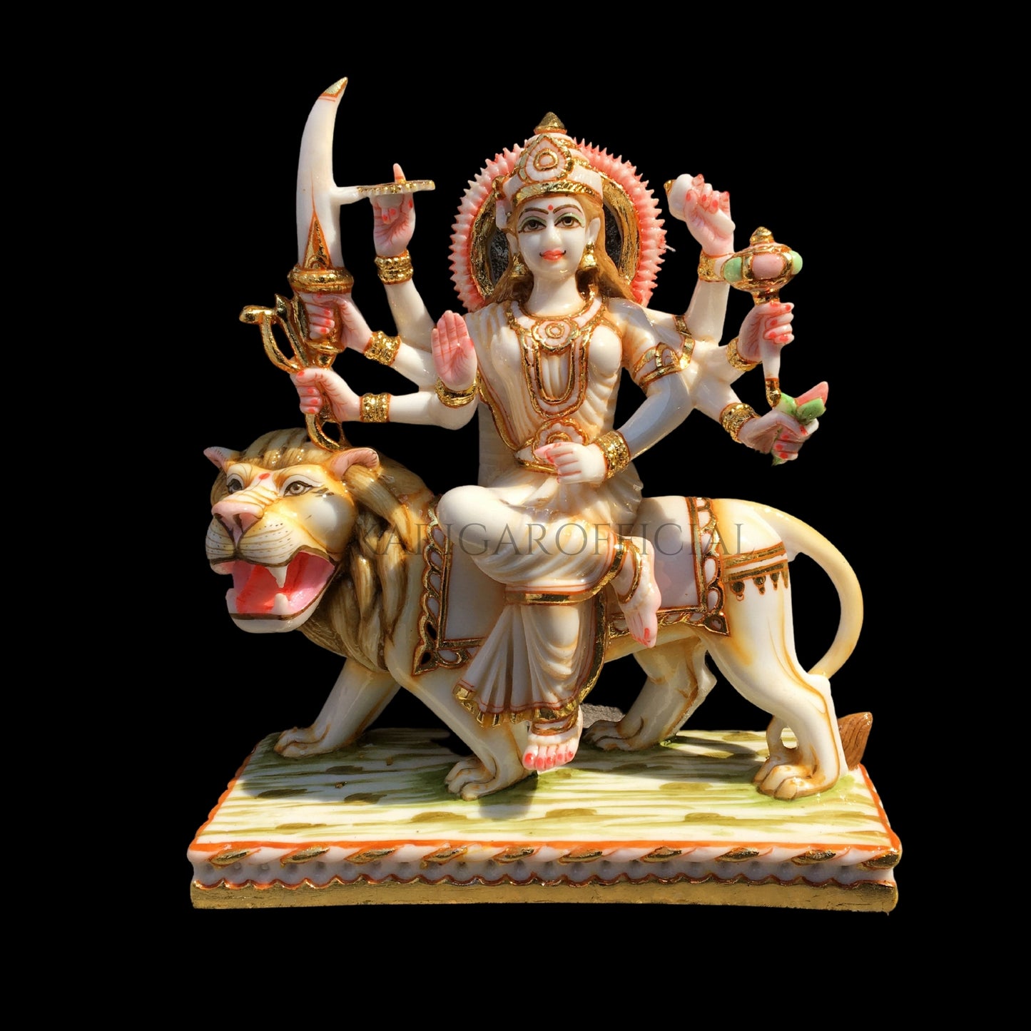 Estatua Durga Murti Grande 12 pulgadas Mármol Maa Sherawali Figura Hindú Diosa de la Fuerza Estatua Amba para Navratri Puja Adi Shakti Idol Hogar Indio Templo Energía Positiva Regalos de inauguración Escultura