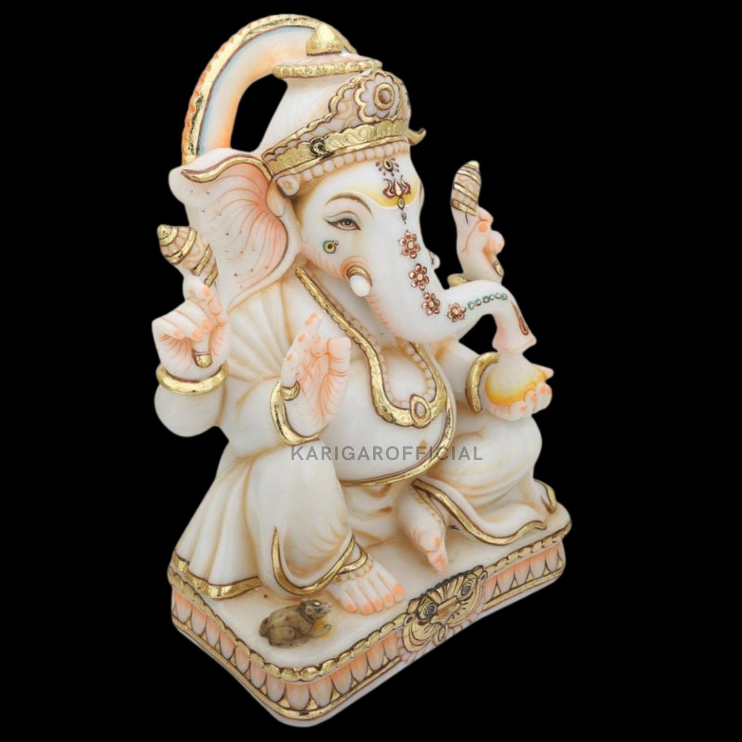 Ganesha Murti Statue 12'' Gold Leaf Marble Home First Ganapati Idol