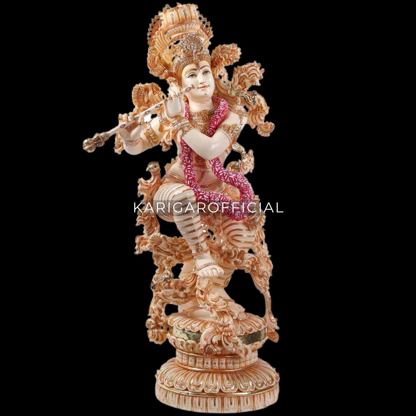 Krishna Statue, Large 43 inches Krishna Idol, Stone Jewelry Studded Marble Krishna Figurine, Hindu God Handpainted Murlimanohar Murti, Home Temple Pooja Housewarming Anniversary Gifts Sculpture