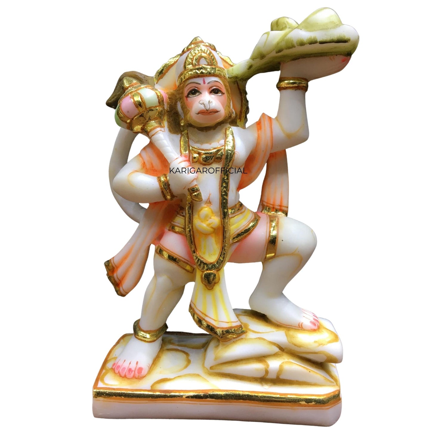 Estatua de Hanuman, multicolor de 6.0 in, pintada a mano, de mármol, bendición Bajrang Bali, figura de levantamiento de pesas natural, mono hindú, dios de la devoción, fuerza, Bhakti, perfecto para decoración de templos pequeños
