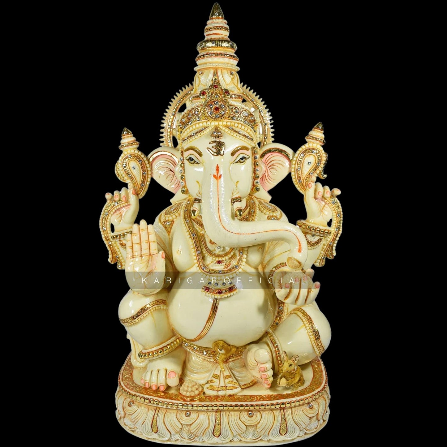 Ganesha Statue Murti, Large 18 inches Yellow Golden Ganpati, Hindu Religious Prosperity God, Good Luck Elephant, Marble Ganapati Idol, Vinayak Deity Home Temple Sculpture, Office Housewarming Gifts