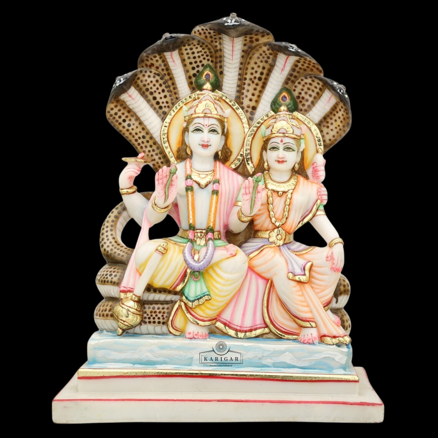 Vishnu Lakshmi Statue Large 12 inches Hand painted Marble Lakshmi Narayan Statue Sitting Vishnu Laxmi idol Laxmi Narayan Hindu Gods Statue Religious God Figurine Jagdish Sculpture Temple Decor Gifts