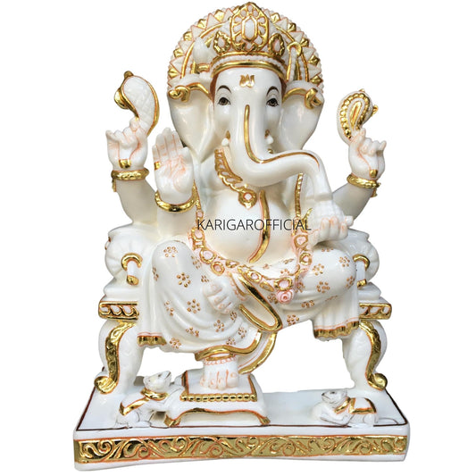 Estatua dorada de Ganesha, ídolo grande de 18" para regalos de inauguración de la casa real del templo 