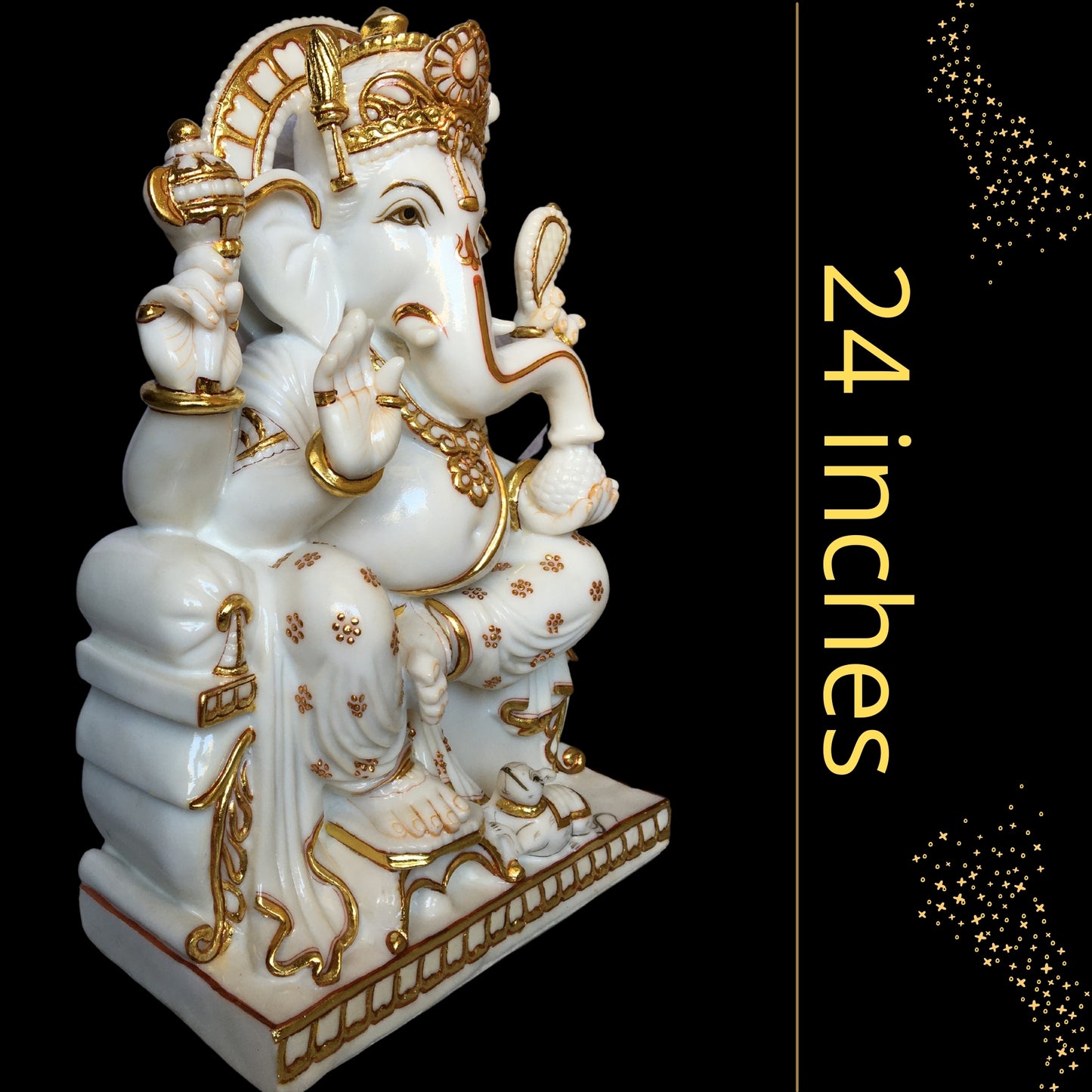 Golden Ganesha Statue Large 24 inches Marble Ganapati Idol For Home Temple Housewarming Gifts