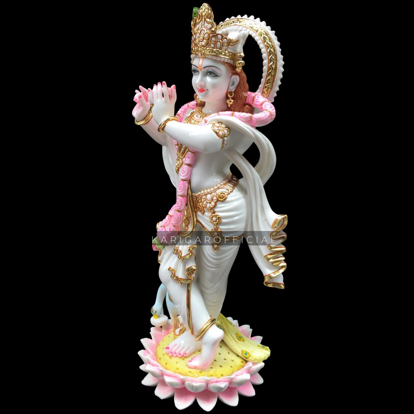 Krishna Statue Murti Large 24 inches Krishna Idol White Gold Pink Accent Krishna Figurine, Hindu God Handpainted Murlimanohar Murti Home Temple Pooja Sculpture Perfect Housewarming Anniversary Gifts