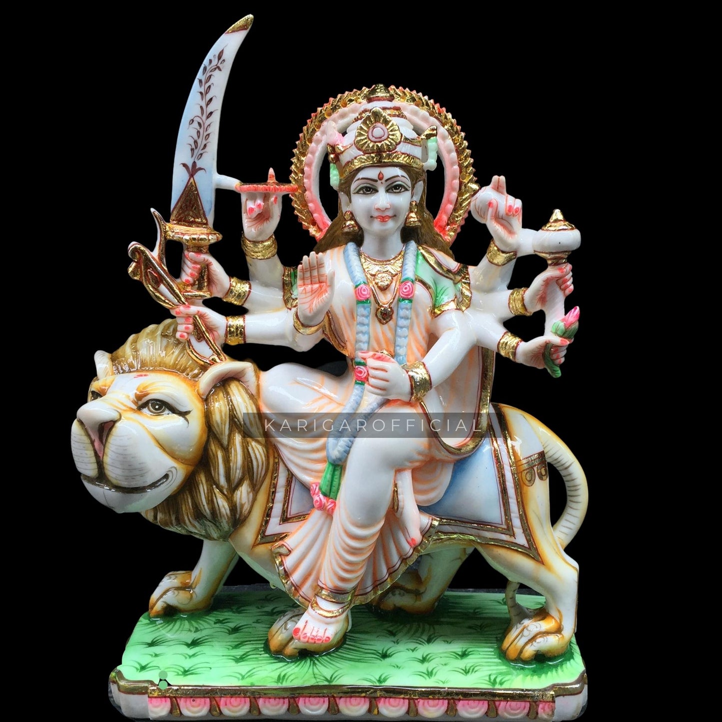 Estatua de Durga Murti grande de 12.0 in de mármol Murti Calm Maa Durga sentado en león figura de la diosa hindú de la fuerza Amba estatua para Navratri Puja Maa Sherawali Adi Shakti Idol decoración del templo indio del hogar