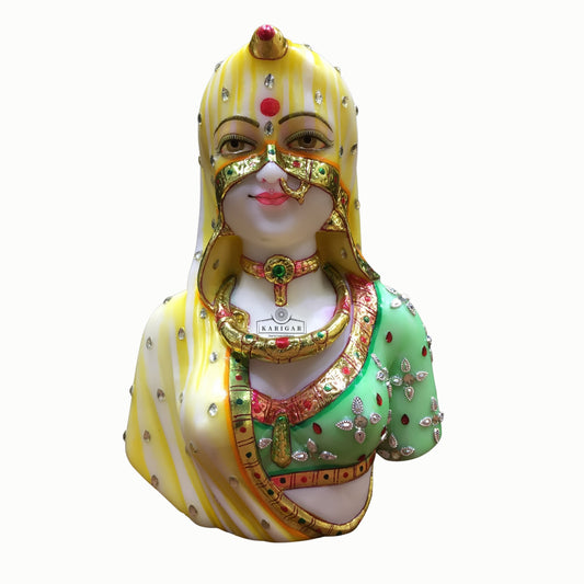 Estatua de busto de Bani Thani, Murti grande de 9 pulgadas, escultura de mármol del busto indio de Mona Lisa, busto tradicional de mujer india, figura de ropa de joyería multicolor, regalos para decoración del hogar y la oficina (verde) 