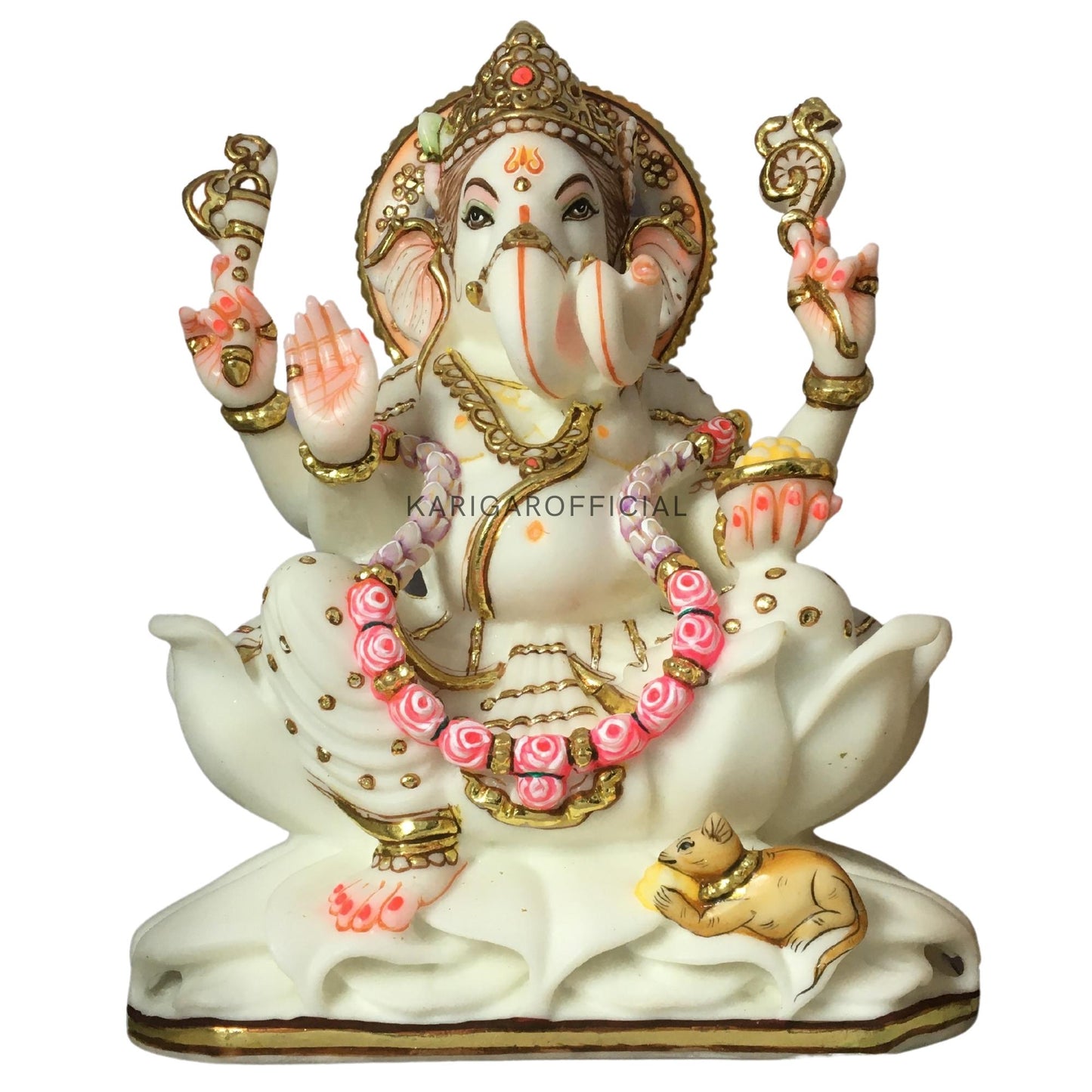 Ganesha Murti Statue, Large 12 inches White Marble Ganpati Figurine, Gold leaf Work Vinayak Deity Ganesha Statue Marble, Big White Elephant Head God Idol Home Decor Gift Sculpture Home First Ganesha