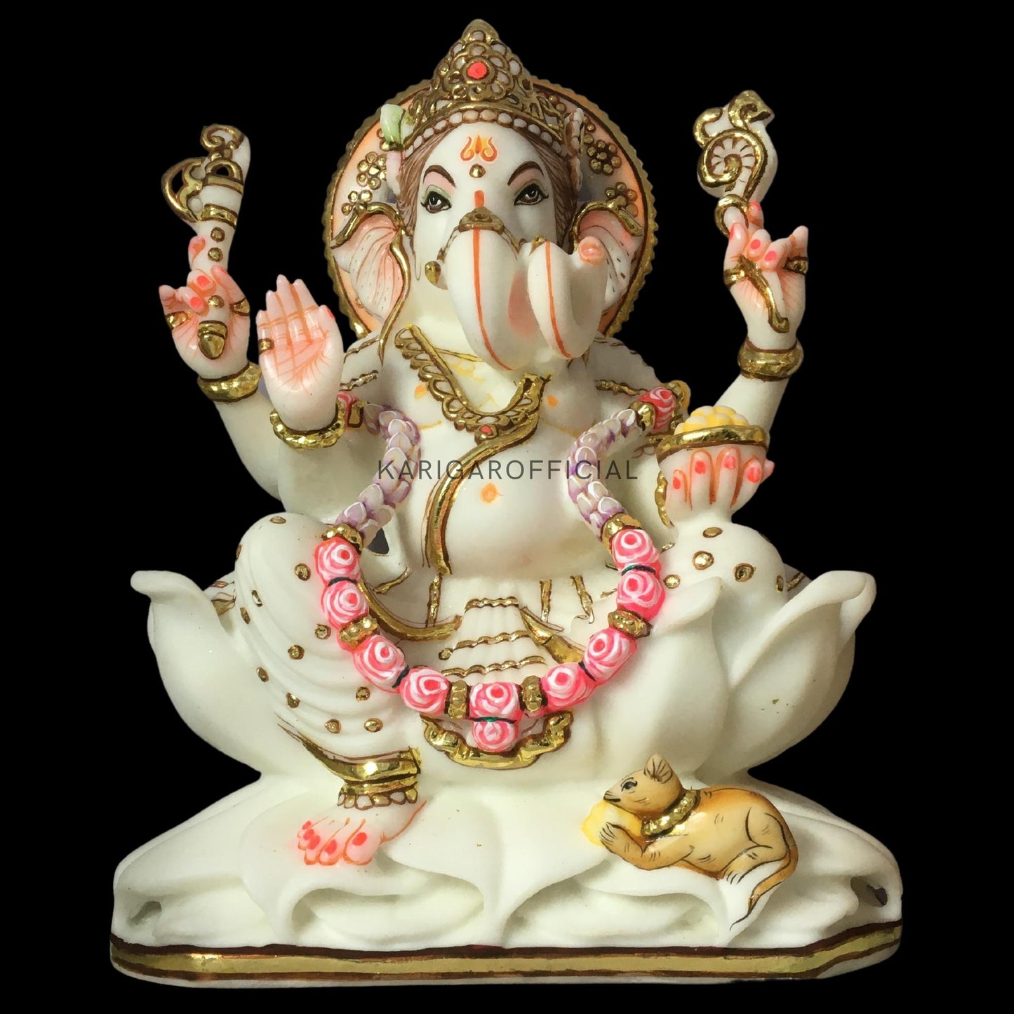 Ganesha Murti Statue, Large 12 inches White Marble Ganpati Figurine, Gold leaf Work Vinayak Deity Ganesha Statue Marble, Big White Elephant Head God Idol Home Decor Gift Sculpture Home First Ganesha