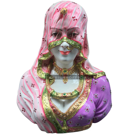 Estatua de busto de Bani Thani grande de 15 pulgadas Murti La Mona Lisa india Busto Escultura de mármol Figura de mujer india tradicional Busto Joyería multicolor Figura de ropa Perfecta para decoración del hogar Oficina Regalos