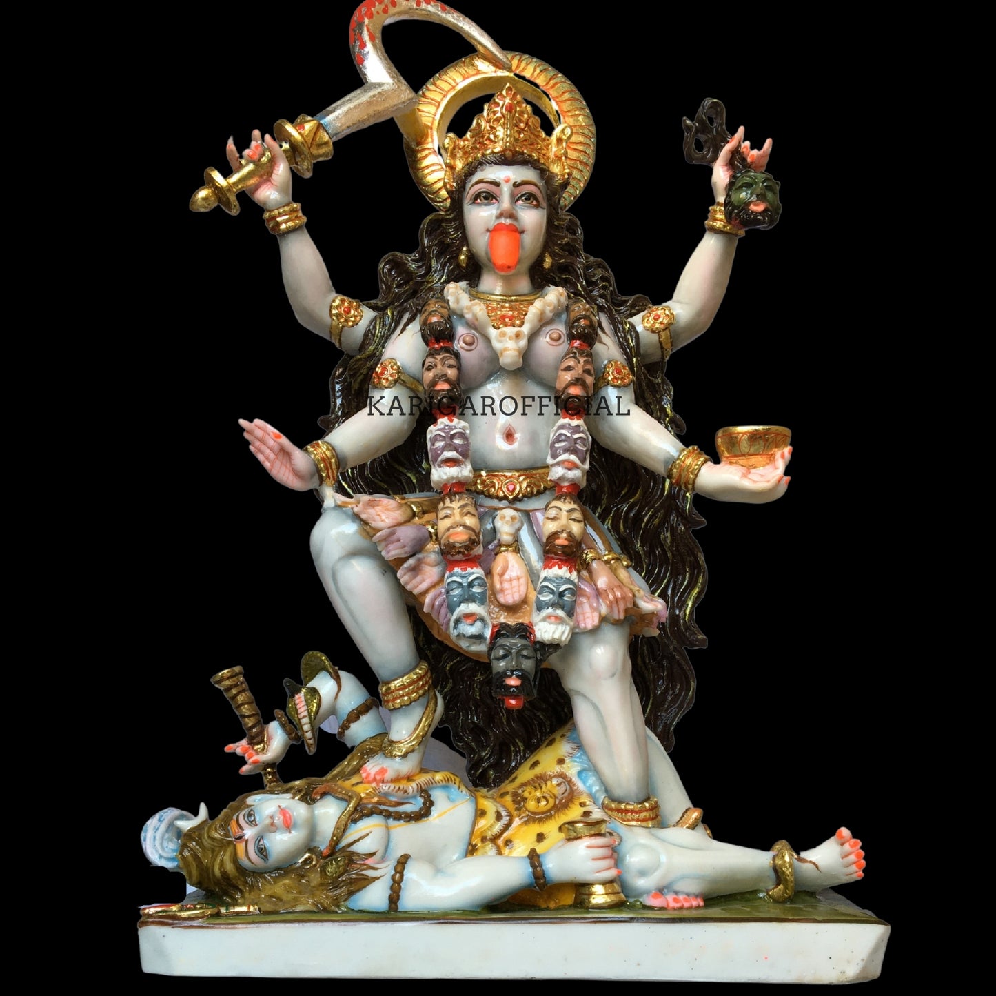 Maa Kali de pie sobre Shiva Estatua grande de Mahakali de 27 pulgadas para el templo del hogar 