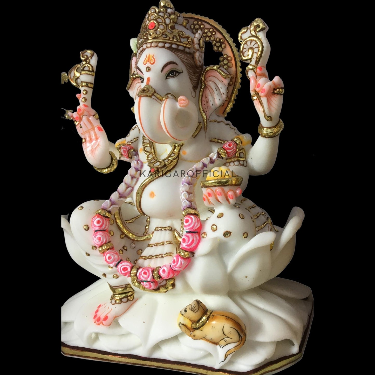 Ganesha Murti Statue, Large 12 inches White Marble Ganpati Figurine, Gold leaf Work Vinayak Deity Ganesha Statue Marble, Big White Elephant Head God Idol Home Decor Gift Sculpture Home First Ganesha