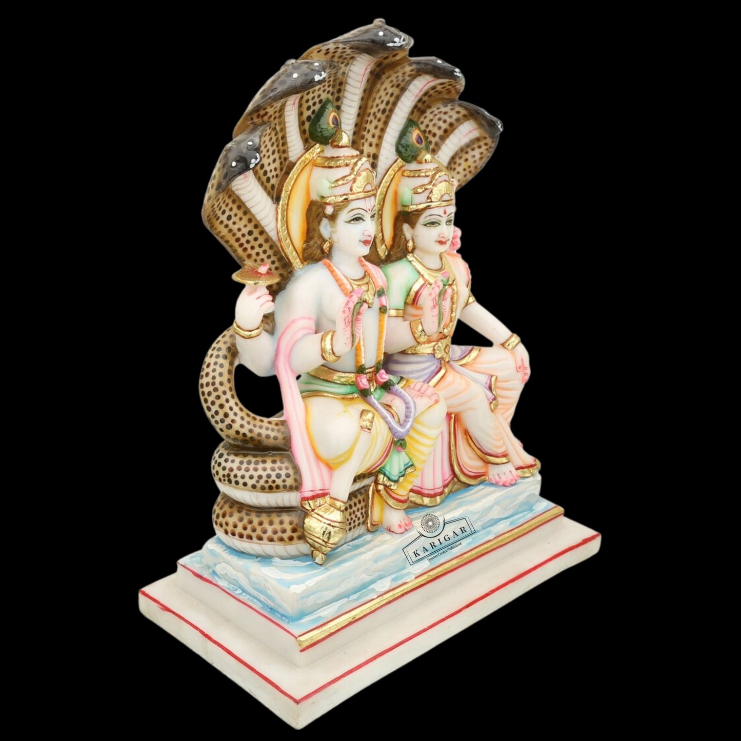 Vishnu Lakshmi Statue Large 12 inches Hand painted Marble Lakshmi Narayan Statue Sitting Vishnu Laxmi idol Laxmi Narayan Hindu Gods Statue Religious God Figurine Jagdish Sculpture Temple Decor Gifts