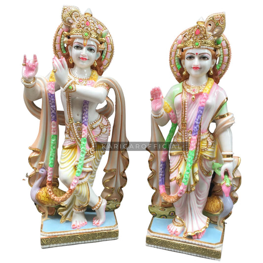 Radha Krishna statue 30 inches Marble Radha Krishna idol Multicolor Divine Couple statue Large Radha Krishna figurine Handpainted Radha Krishna Murti Wedding Housewarming Anniversary Gifts Sculpture