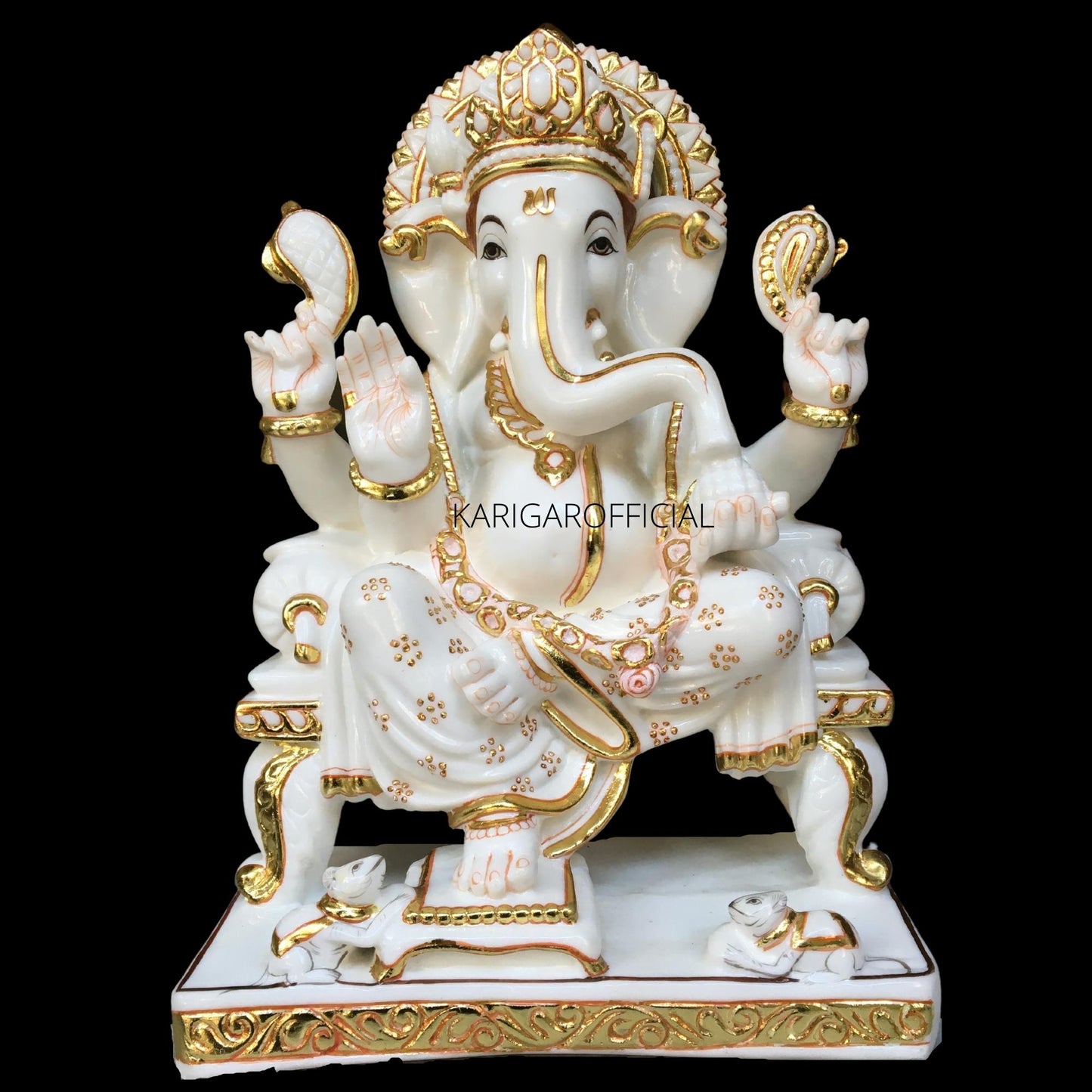 Estatua dorada de Ganesha, ídolo grande de 18" para regalos de inauguración de la casa real del templo 