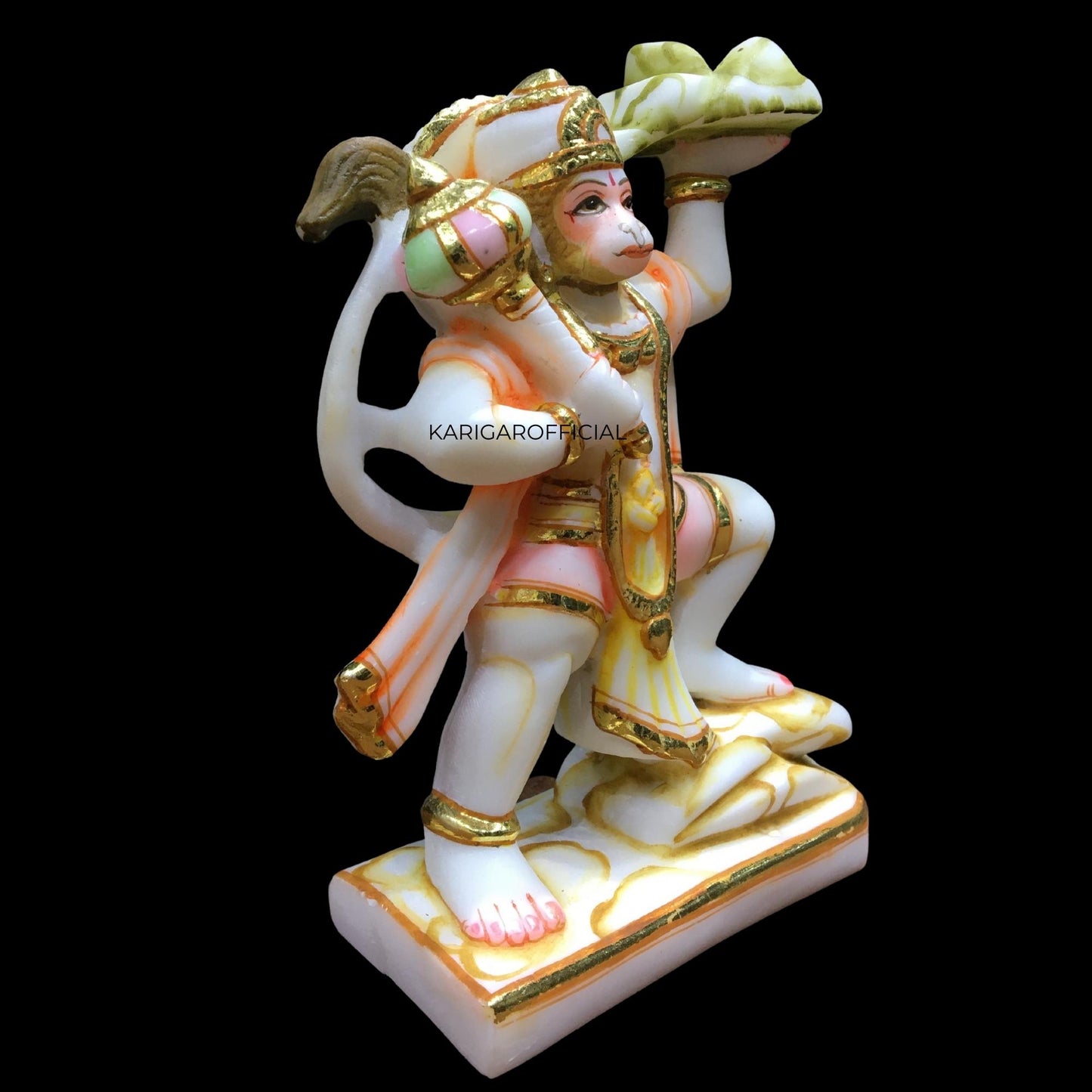 New Hanuman Statue, Multicolor 6 inches Hand Painted Marble Blessing Bajrang Bali Figurine, Natural Powerlifter Hindu Monkey god of Devotion, Strength, Bhakti, Perfect for Small Home Temple Decoration