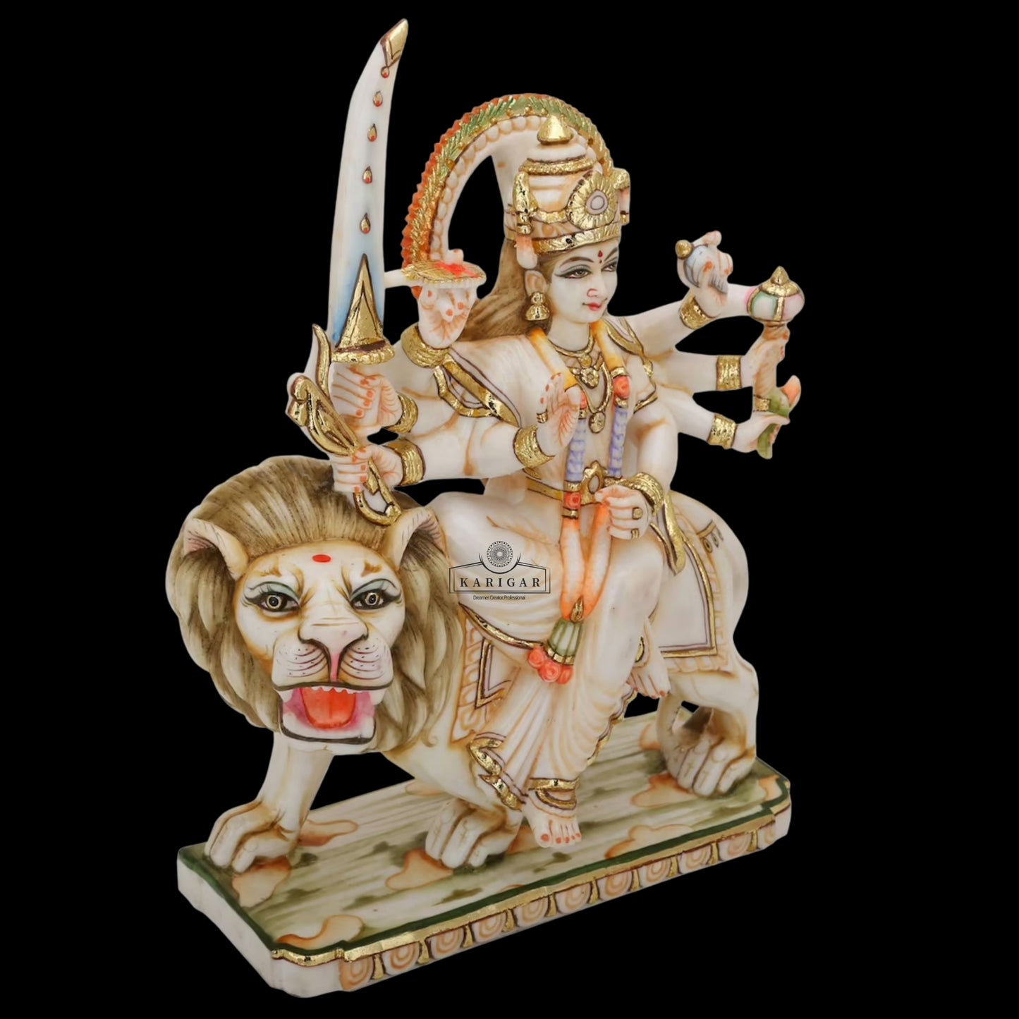 Estatua de Durga de 12.0 in de mármol grande Murti Shaila Putri Kali Escultura Durga con león diosa hindú de la fuerza Amba estatua para Navratri Puja Maa Sherawali Adi Shakti decoración del templo indio