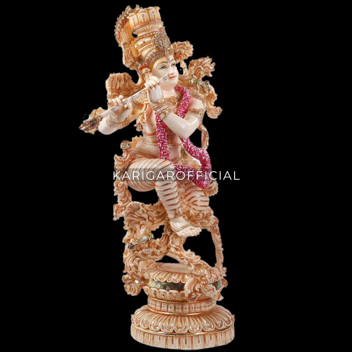 Krishna Statue, Large 43 inches Krishna Idol, Stone Jewelry Studded Marble Krishna Figurine, Hindu God Handpainted Murlimanohar Murti, Home Temple Pooja Housewarming Anniversary Gifts Sculpture