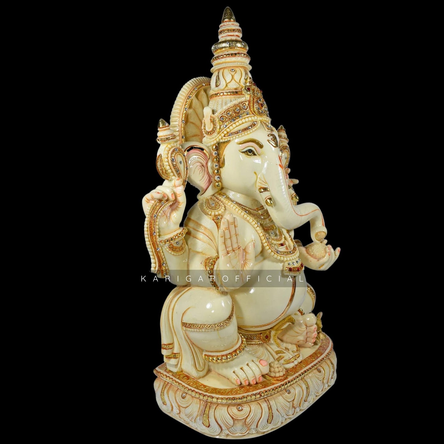 Ganesha Statue Murti, Large 18 inches Yellow Golden Ganpati, Hindu Religious Prosperity God, Good Luck Elephant, Marble Ganapati Idol, Vinayak Deity Home Temple Sculpture, Office Housewarming Gifts