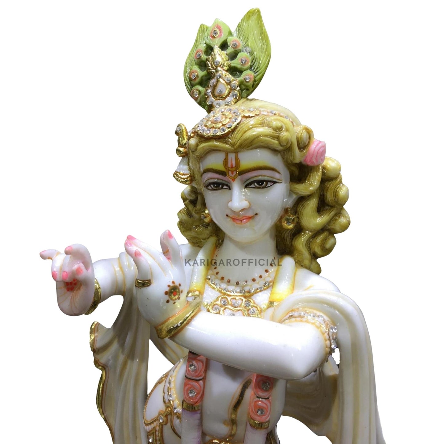 Krishna Statue, Large 24 inches Pink Krishna Idol, Multicolor Marble Krishna Figurine, Hindu God Handpainted Murlimanohar Murti, Home Temple Pooja Sculpture Housewarming