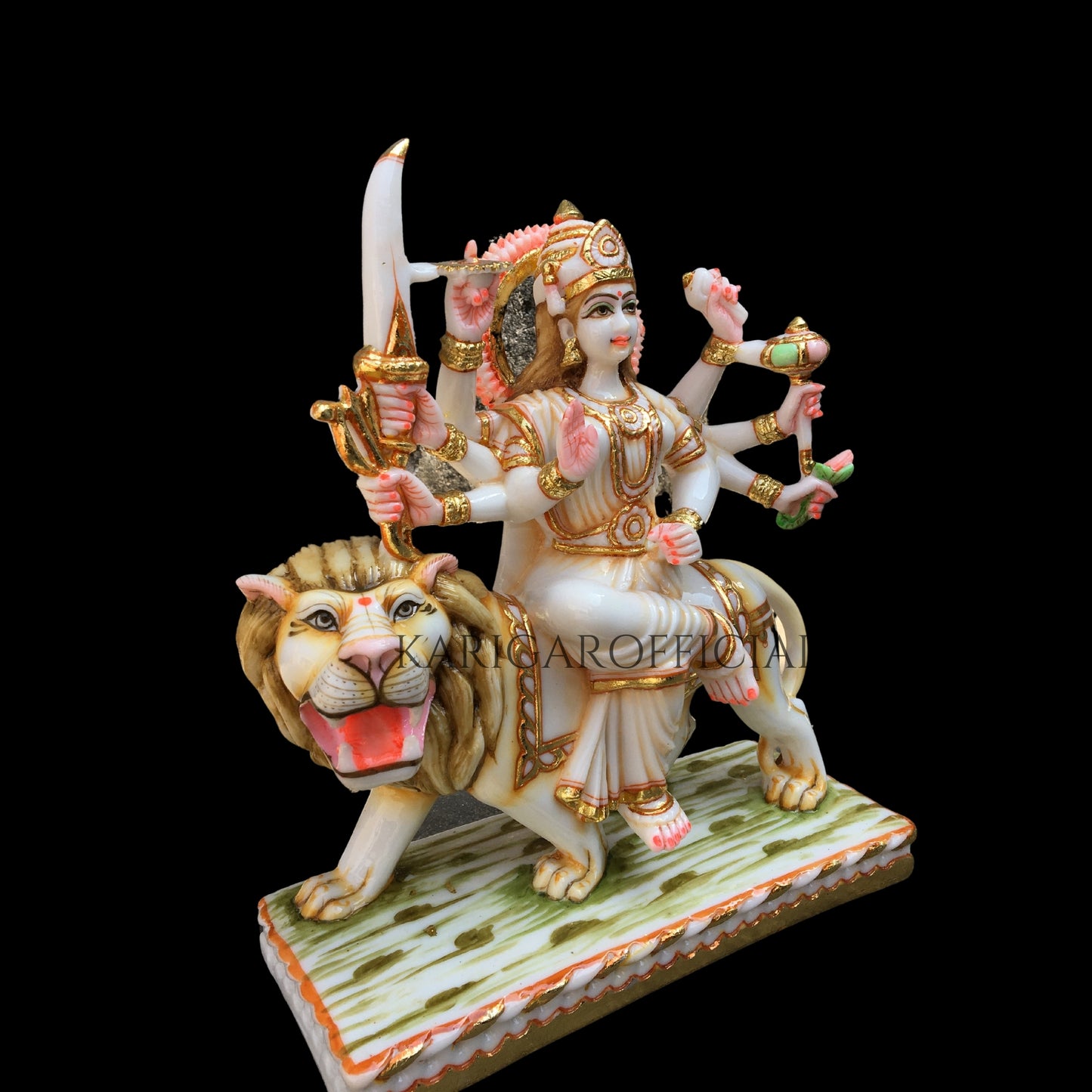 Durga Statue Murti Large 12 inches Marble Maa Sherawali Figurine Hindu Goddess of Strength Amba Statue for Navratri Puja Adi Shakti Idol Indian Home Temple Positive Energy Housewarming Gifts Sculpture