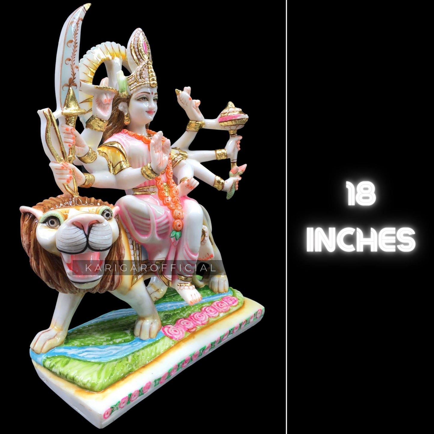 Estatua de Durga Murti Grande 18 pulgadas Figura de mármol Durga Shaila Putri Kali Escultura Amba Sentado en una estatua de león para Navratri Puja Maa Sherawali Adi Shakti Potente templo hindú en el hogar Regalo de inauguración de la casa