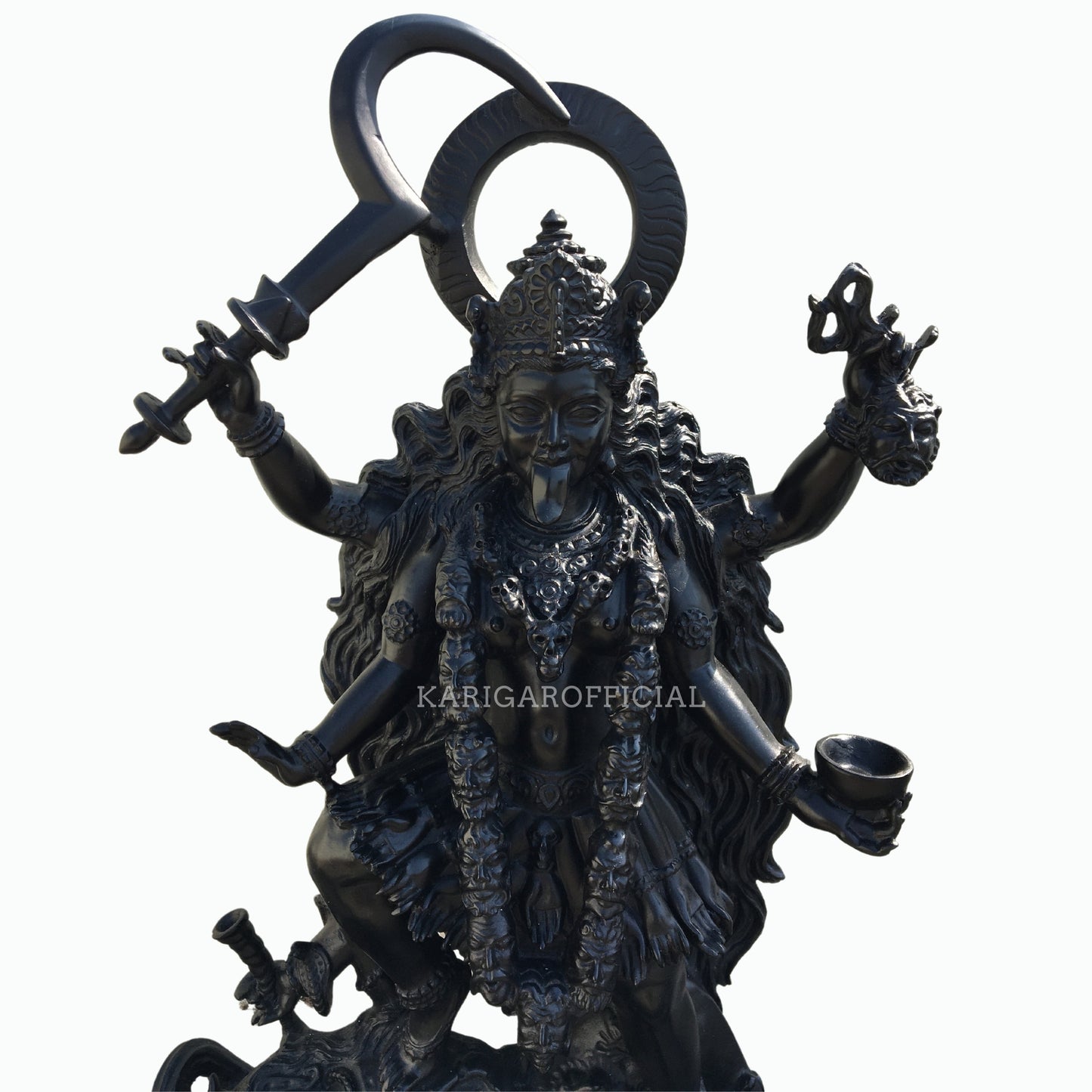 Maa Kali de pie sobre Shiva Estatua negra de Mahakali de 27 pulgadas para el templo del hogar 