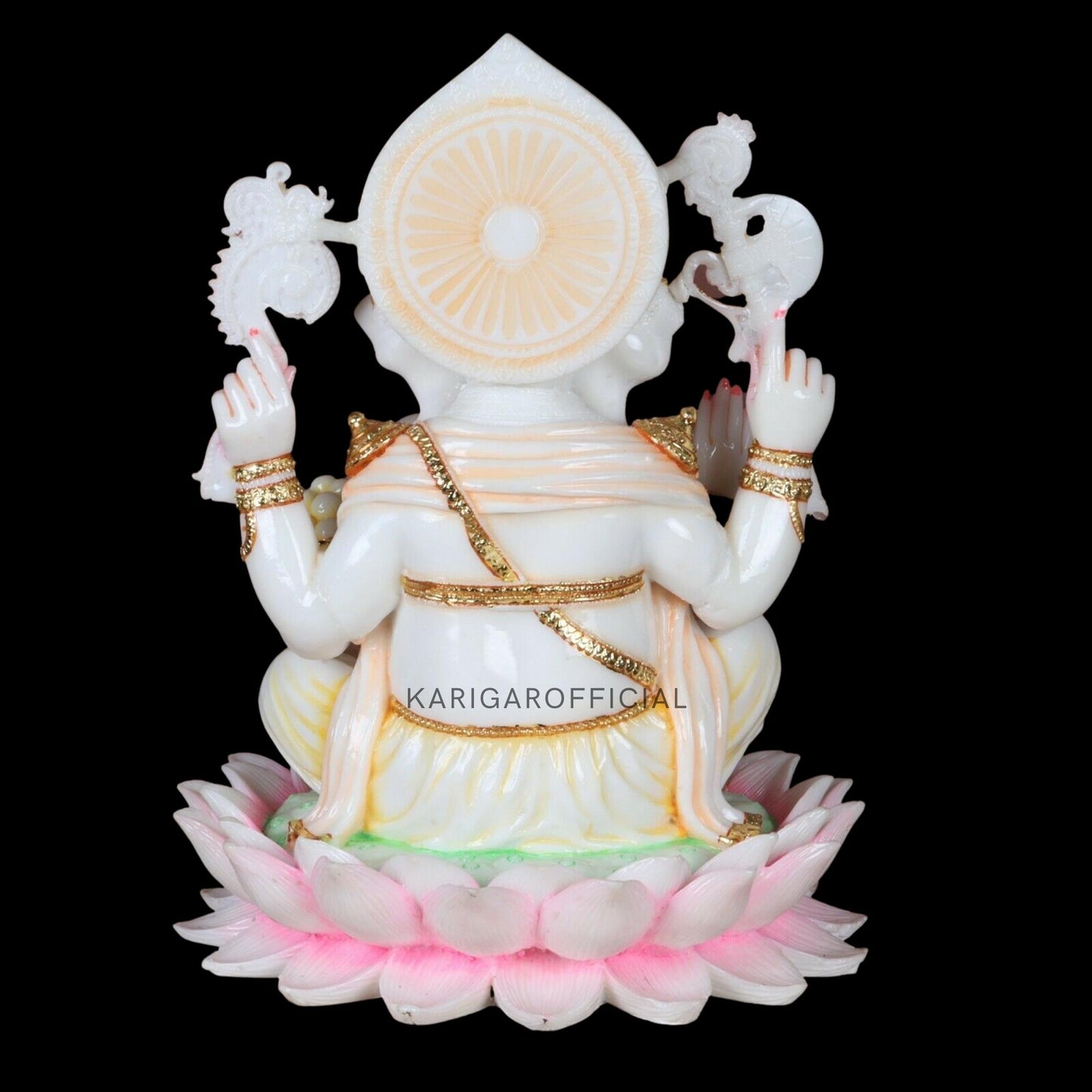 Estatua de Ganesha Murti sentada en flor de loto, figura de Ganpati de hoja de oro, gran deidad de mármol Ganapati Idol Vinayak, gran dios elefante blanco indio, escultura de regalos de inauguración de la casa, (12.0 in)