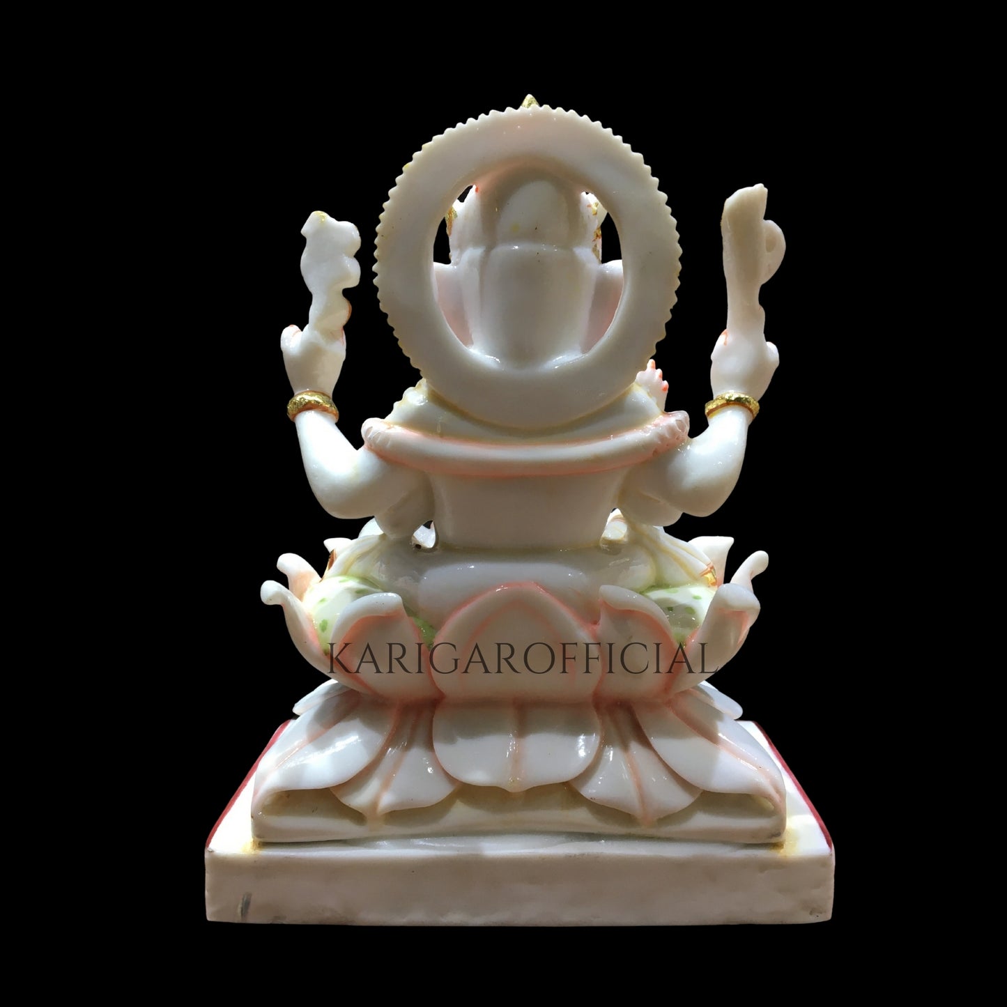 Estatua de Ganesha Murti sentada en una flor de loto - Figura grande de Ganpati con tachuelas de joyería de piedra de 12 pulgadas - Ídolo de Ganapati de mármol - Deidad Vinayak - Figura grande de dios elefante Escultura de regalos de inauguración