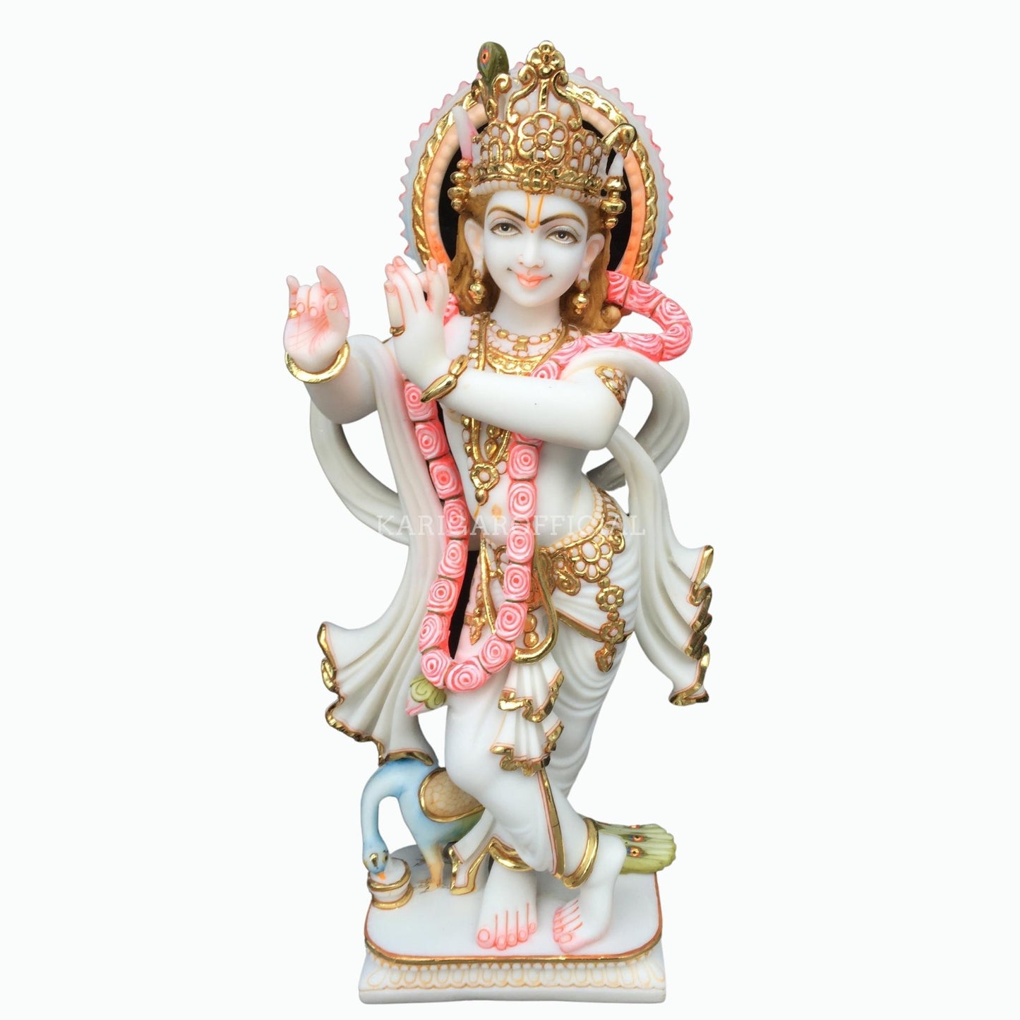 Krishna Statue, Hindu Divine God Murti, Large 24 inches Marble Krishna idol, Home Temple Decoration, Handpainted Krishna Murti - Special Wedding Housewarming Anniversary Gifts- Religious Sculpture