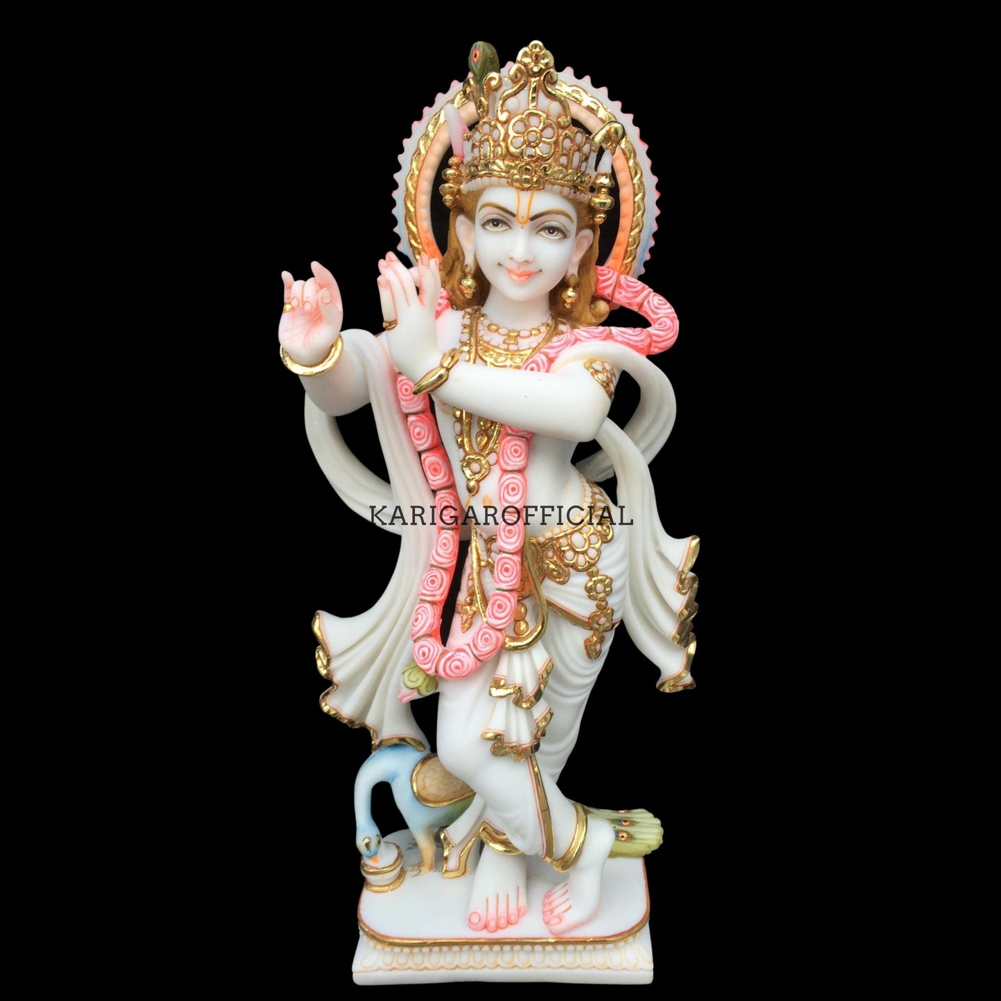 Estatua de Krishna, dios divino hindú Murti, ídolo de Krishna de mármol grande de 24 pulgadas, decoración del templo del hogar, Krishna Murti pintado a mano - Regalos especiales de aniversario de inauguración de la casa - Escultura religiosa