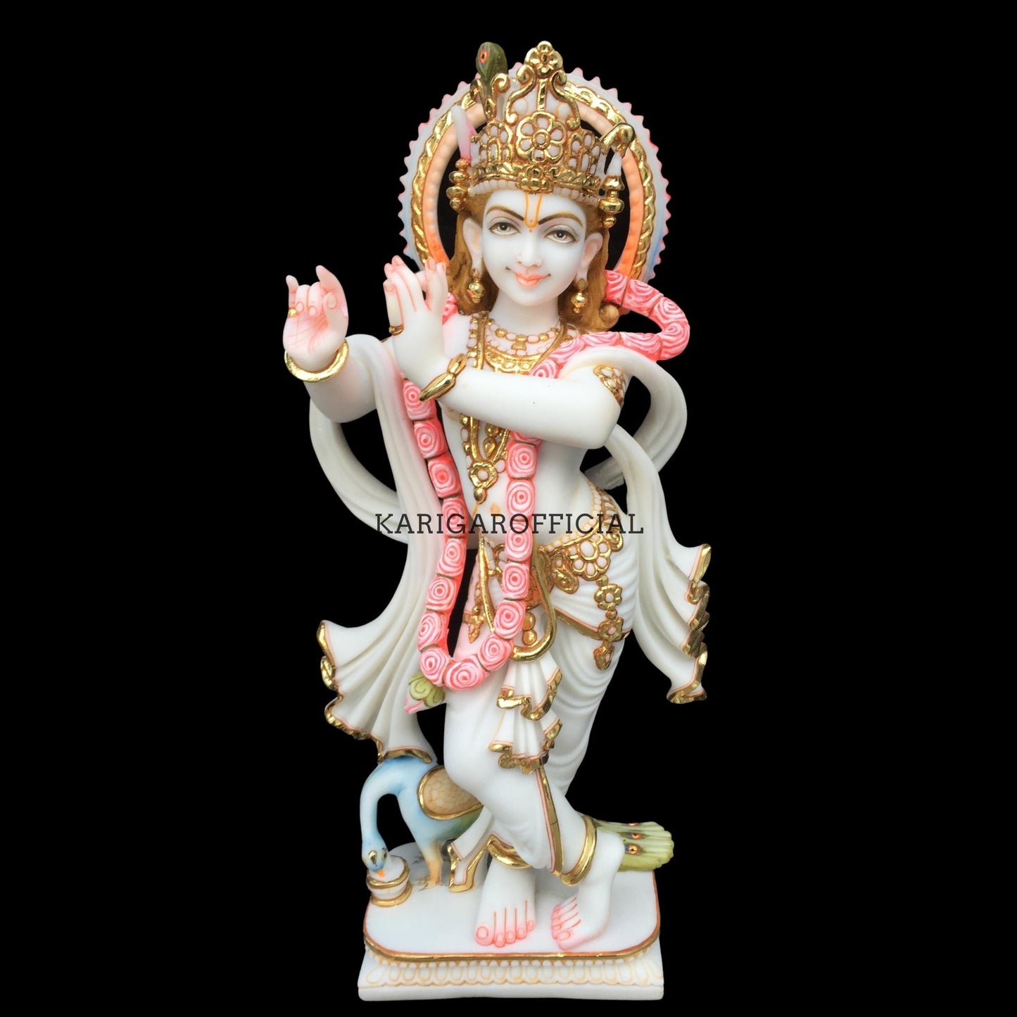 Krishna Statue, Hindu Divine God Murti, Large 24 inches Marble Krishna idol, Home Temple Decoration, Handpainted Krishna Murti - Special Wedding Housewarming Anniversary Gifts- Religious Sculpture