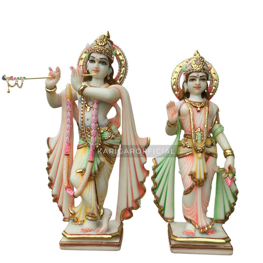 Estatua de Radha Krishna, ídolo Radha Krishna grande de mármol de 15 pulgadas, Murti de pareja de amor divino hindú, estatuilla de Murlimanohar multicolor pintada a mano, regalos especiales de aniversario de boda, decoración del templo del hogar